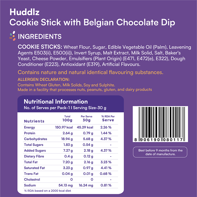 Huddlz Chocolate Dip and Stick Biscuits - Pack of 2